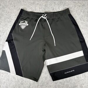 Alphalete Athletics board shorts black gray white athletic swim trunks 36 EUC
